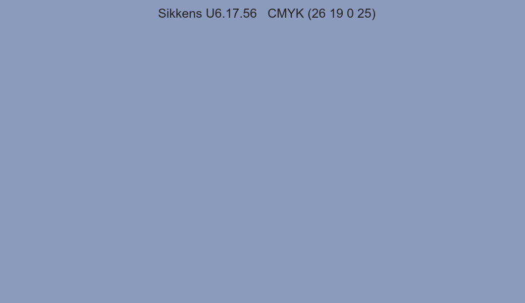 Color Sikkens U6.17.56 to CMYK (26 19 0 25) converter Color Sikkens U6.17.56 to CMYK (26 19 0 25) converter