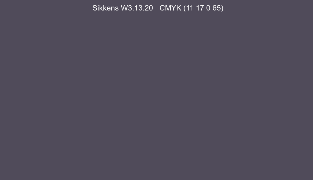 Color Sikkens W3.13.20 to CMYK (11 17 0 65) converter Color Sikkens W3.13.20 to CMYK (11 17 0 65) converter