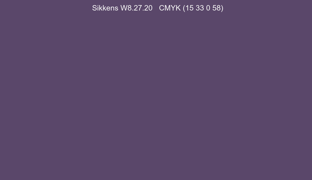 Color Sikkens W8.27.20 to CMYK (15 33 0 58) converter Color Sikkens W8.27.20 to CMYK (15 33 0 58) converter