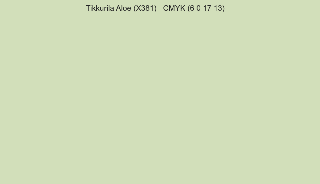 Color Tikkurila Aloe (X381) to CMYK (6 0 17 13) converter Color Tikkurila Aloe (X381) to CMYK (6 0 17 13) converter