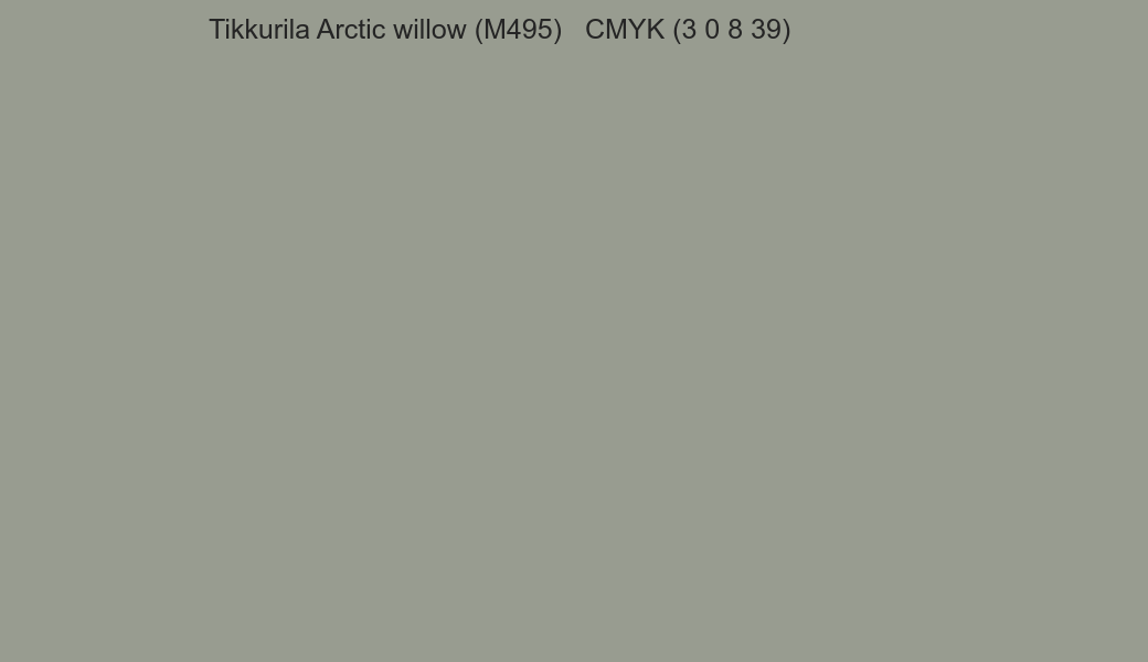 Color Tikkurila Arctic willow (M495) to CMYK (3 0 8 39) converter Color Tikkurila Arctic willow (M495) to CMYK (3 0 8 39) converter