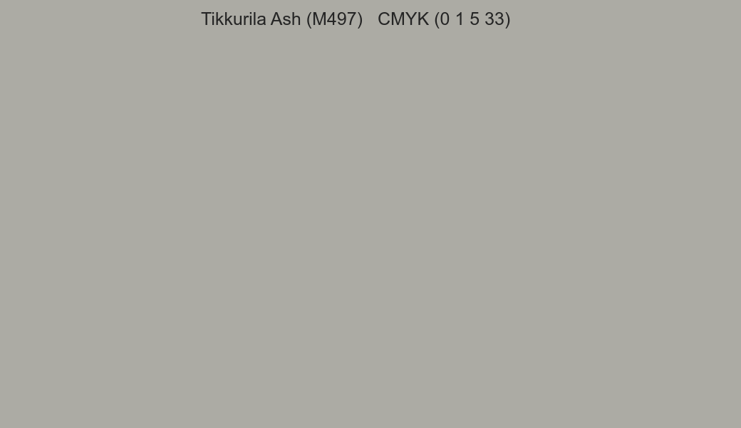 Color Tikkurila Ash (M497) to CMYK (0 1 5 33) converter Color Tikkurila Ash (M497) to CMYK (0 1 5 33) converter