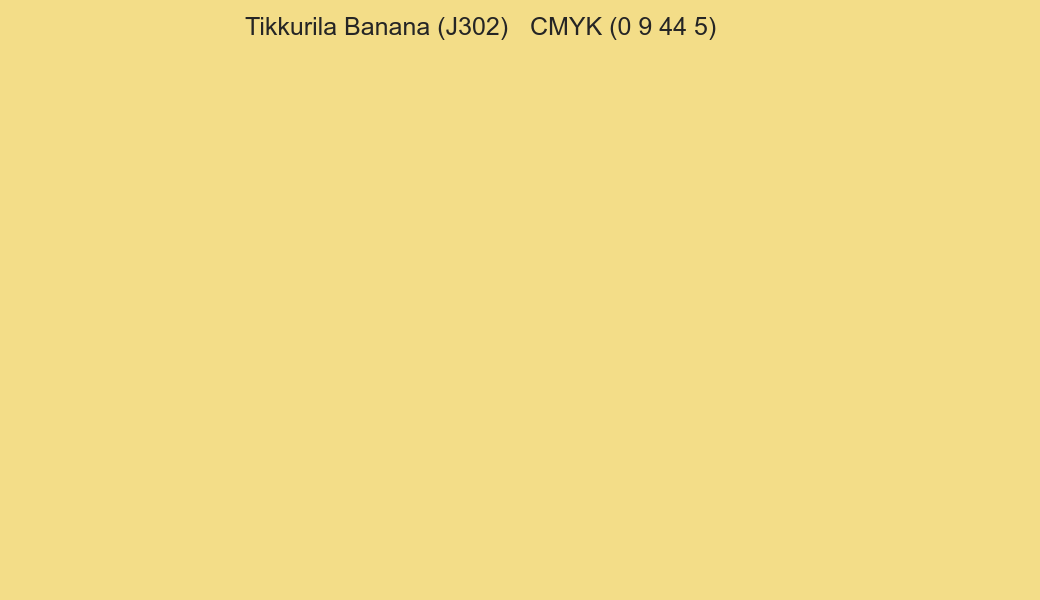 Color Tikkurila Banana (J302) to CMYK (0 9 44 5) converter Color Tikkurila Banana (J302) to CMYK (0 9 44 5) converter