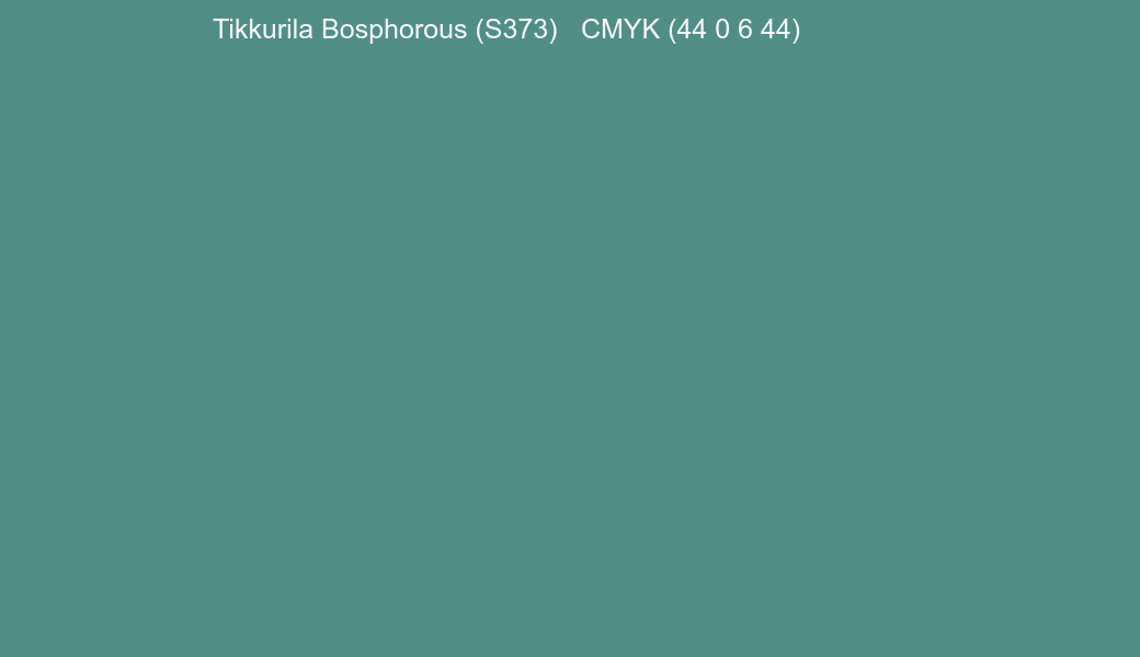 Color Tikkurila Bosphorous (S373) to CMYK (44 0 6 44) converter Color Tikkurila Bosphorous (S373) to CMYK (44 0 6 44) converter