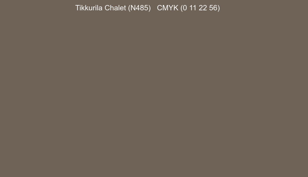 Color Tikkurila Chalet (N485) to CMYK (0 11 22 56) converter Color Tikkurila Chalet (N485) to CMYK (0 11 22 56) converter