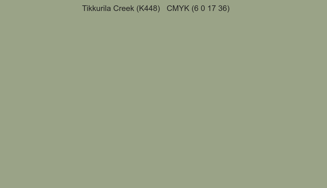 Color Tikkurila Creek (K448) to CMYK (6 0 17 36) converter Color Tikkurila Creek (K448) to CMYK (6 0 17 36) converter