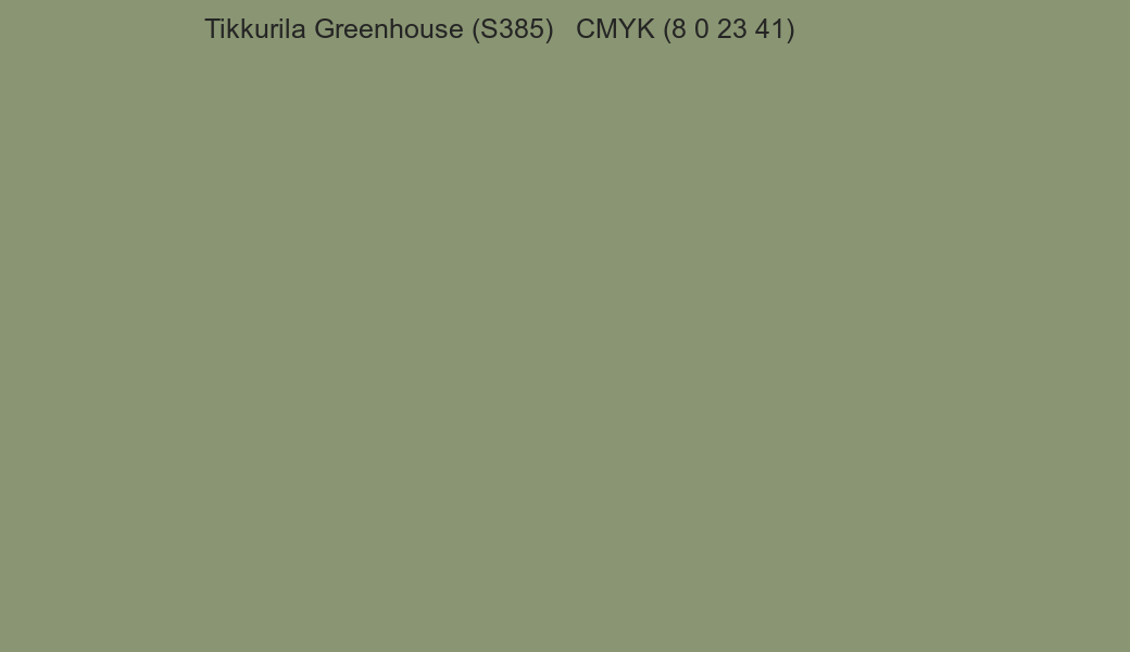 Color Tikkurila Greenhouse (S385) to CMYK (8 0 23 41) converter Color Tikkurila Greenhouse (S385) to CMYK (8 0 23 41) converter