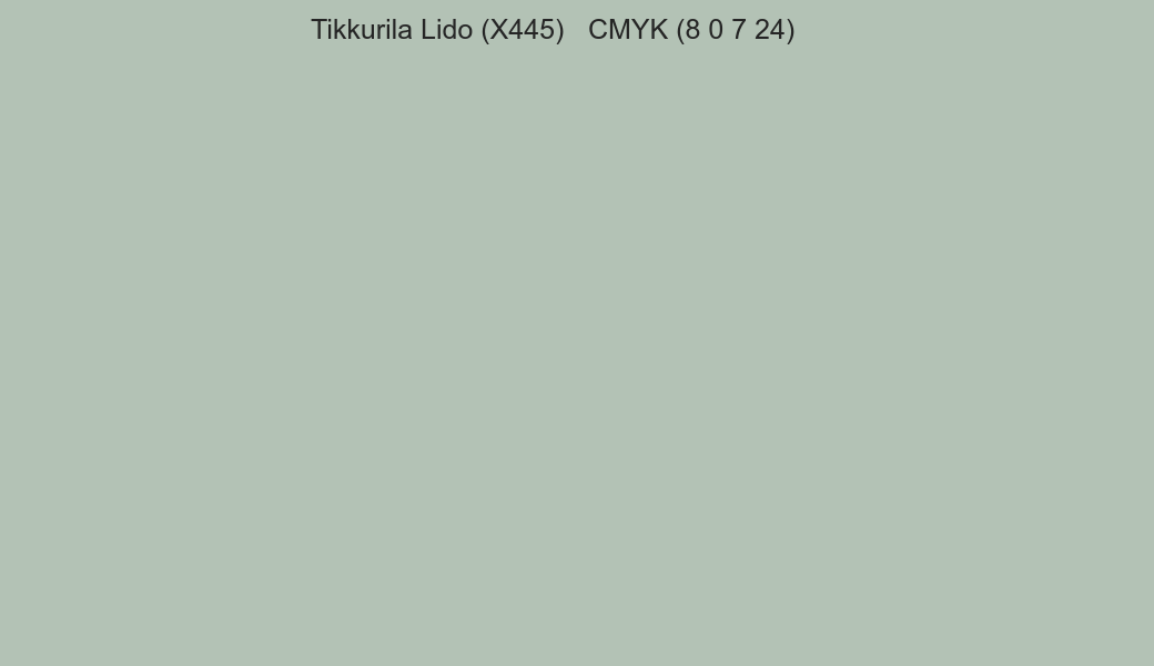 Color Tikkurila Lido (X445) to CMYK (8 0 7 24) converter Color Tikkurila Lido (X445) to CMYK (8 0 7 24) converter