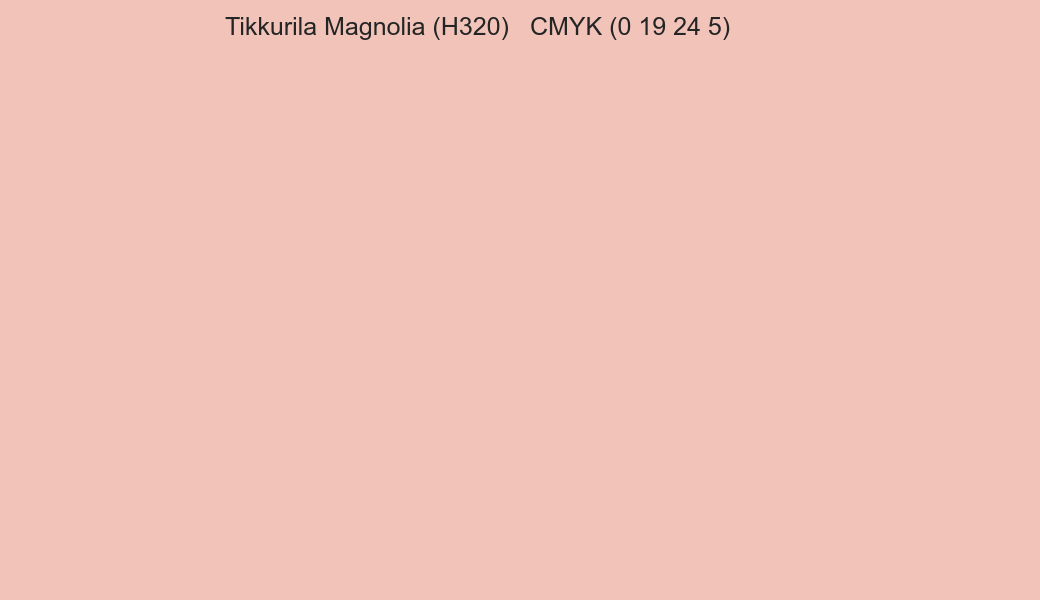 Color Tikkurila Magnolia (H320) to CMYK (0 19 24 5) converter Color Tikkurila Magnolia (H320) to CMYK (0 19 24 5) converter