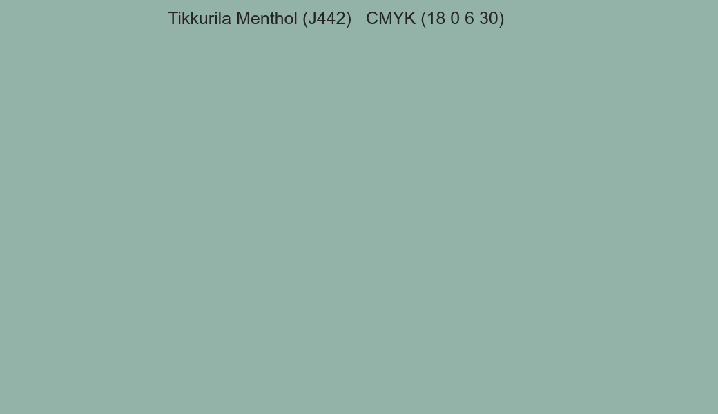Color Tikkurila Menthol (J442) to CMYK (18 0 6 30) converter Color Tikkurila Menthol (J442) to CMYK (18 0 6 30) converter
