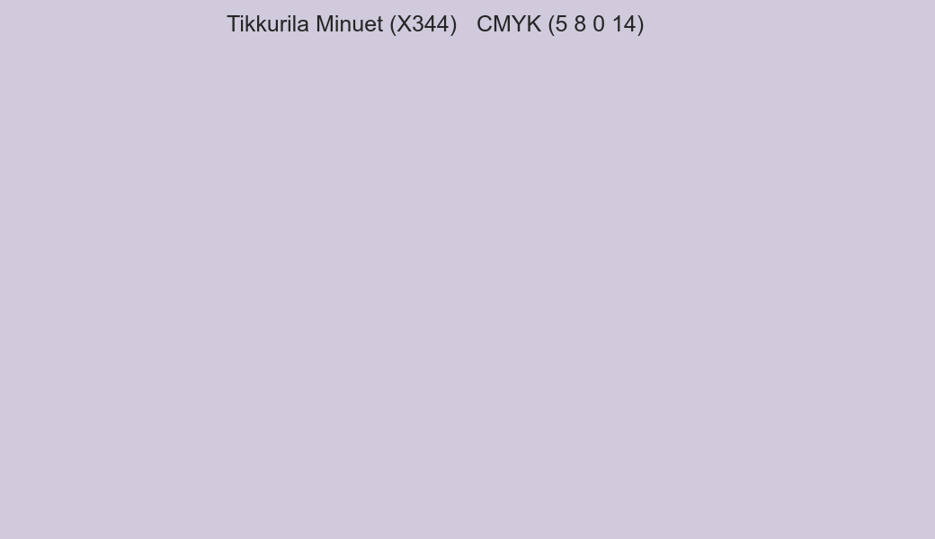 Color Tikkurila Minuet (X344) to CMYK (5 8 0 14) converter Color Tikkurila Minuet (X344) to CMYK (5 8 0 14) converter