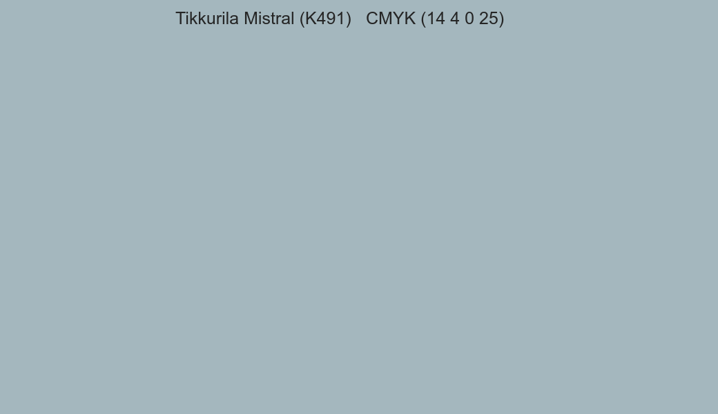 Color Tikkurila Mistral (K491) to CMYK (14 4 0 25) converter Color Tikkurila Mistral (K491) to CMYK (14 4 0 25) converter
