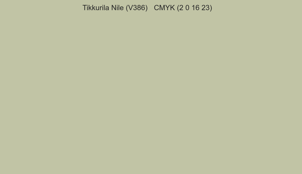 Color Tikkurila Nile (V386) to CMYK (2 0 16 23) converter Color Tikkurila Nile (V386) to CMYK (2 0 16 23) converter