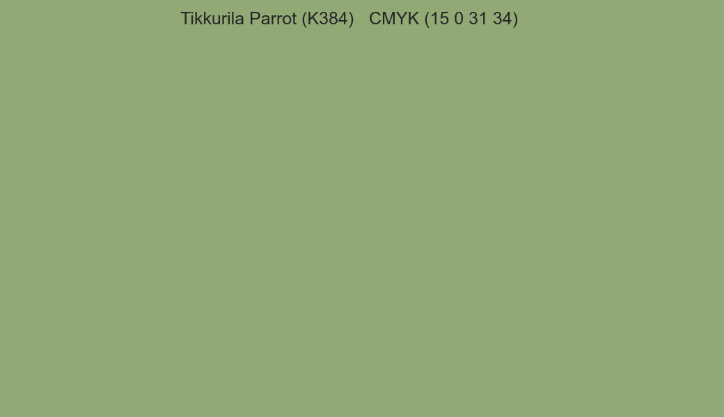 Color Tikkurila Parrot (K384) to CMYK (15 0 31 34) converter Color Tikkurila Parrot (K384) to CMYK (15 0 31 34) converter