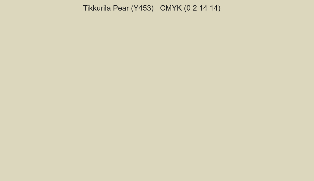 Color Tikkurila Pear (Y453) to CMYK (0 2 14 14) converter Color Tikkurila Pear (Y453) to CMYK (0 2 14 14) converter