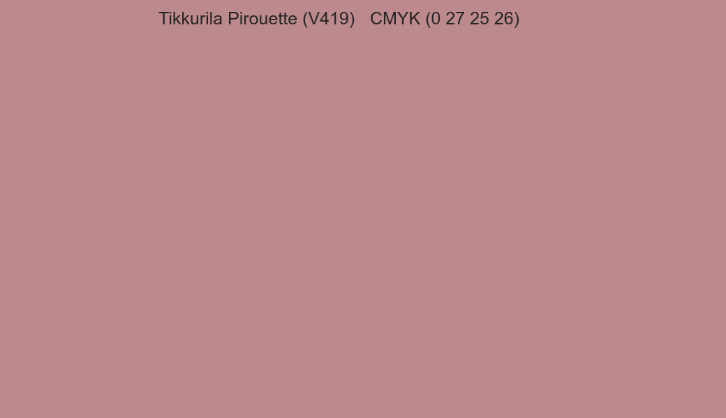 Color Tikkurila Pirouette (V419) to CMYK (0 27 25 26) converter Color Tikkurila Pirouette (V419) to CMYK (0 27 25 26) converter