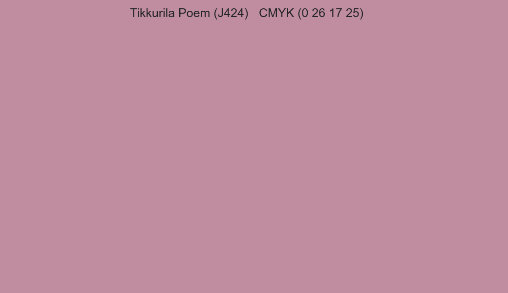 Color Tikkurila Poem (J424) to CMYK (0 26 17 25) converter Color Tikkurila Poem (J424) to CMYK (0 26 17 25) converter