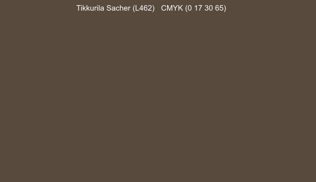 Color Tikkurila Sacher (L462) to CMYK (0 17 30 65) converter Color Tikkurila Sacher (L462) to CMYK (0 17 30 65) converter