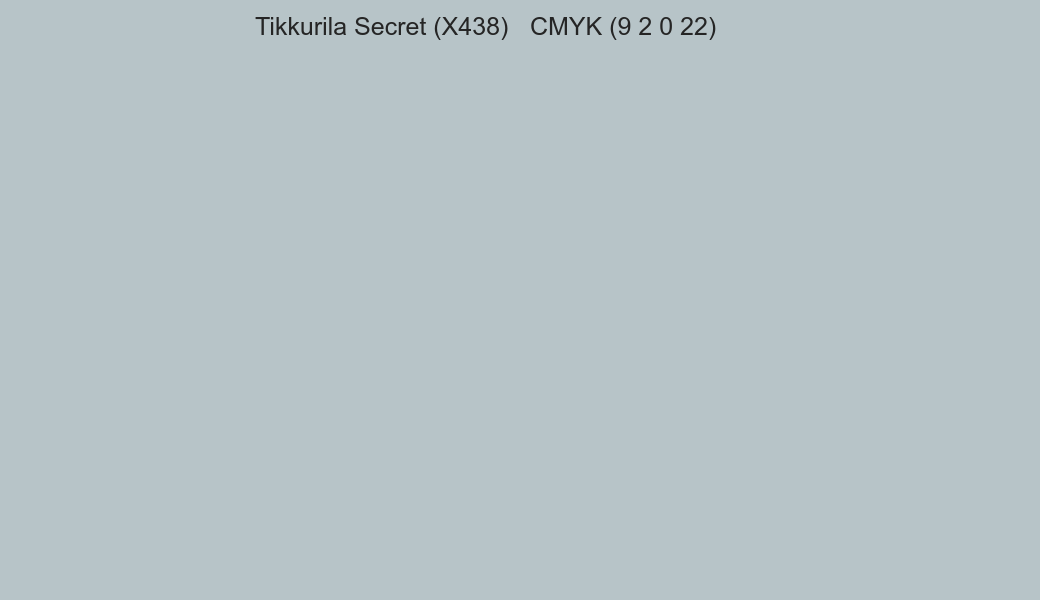 Color Tikkurila Secret (X438) to CMYK (9 2 0 22) converter Color Tikkurila Secret (X438) to CMYK (9 2 0 22) converter