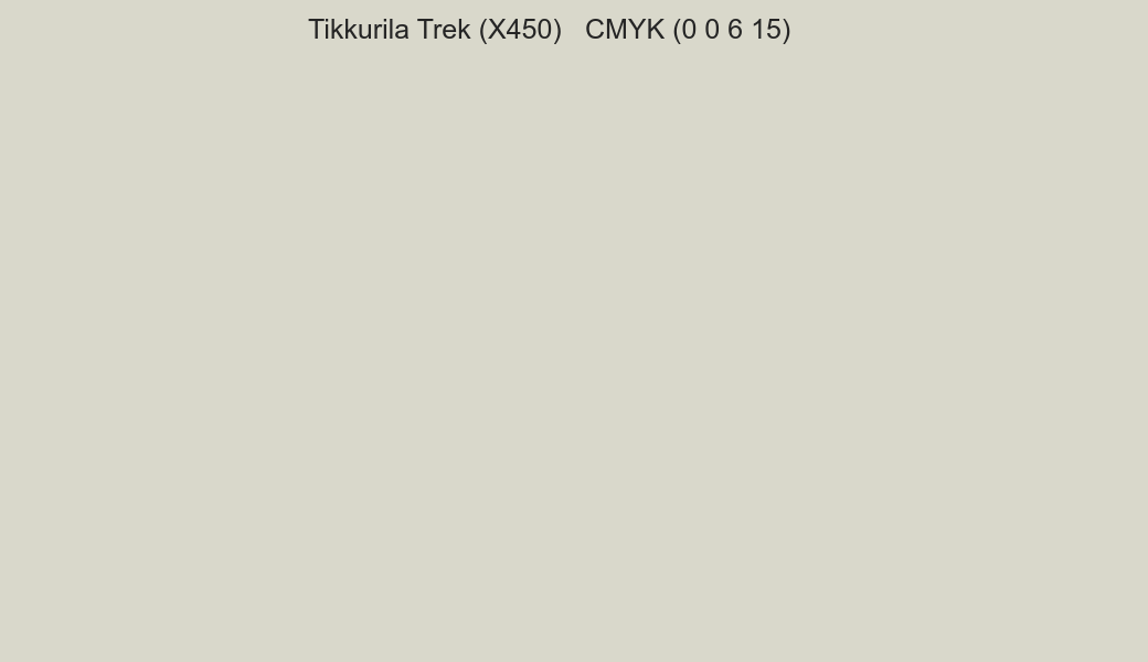Color Tikkurila Trek (X450) to CMYK (0 0 6 15) converter Color Tikkurila Trek (X450) to CMYK (0 0 6 15) converter