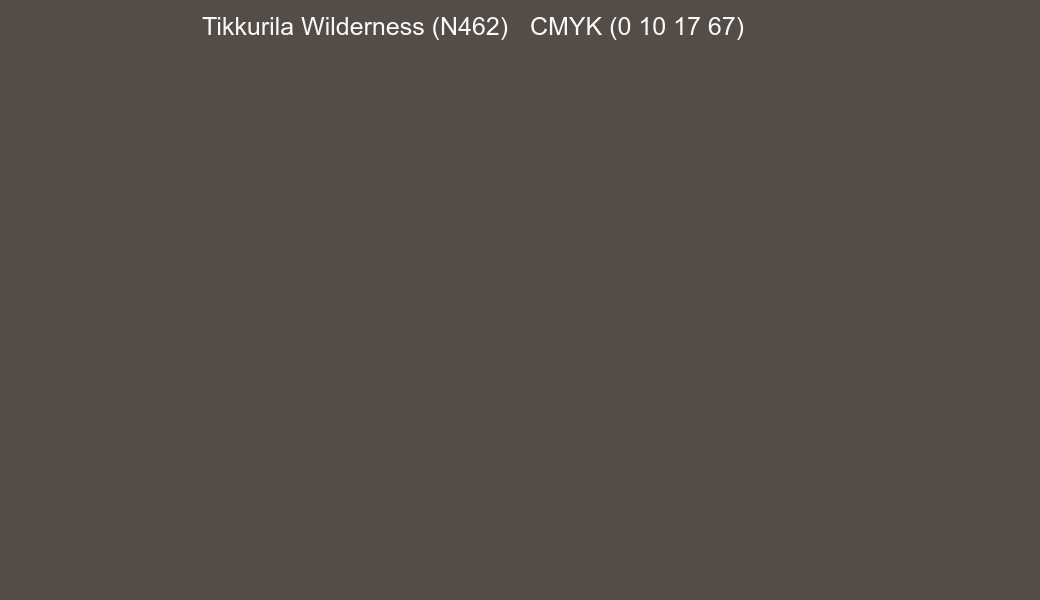 Color Tikkurila Wilderness (N462) to CMYK (0 10 17 67) converter Color Tikkurila Wilderness (N462) to CMYK (0 10 17 67) converter